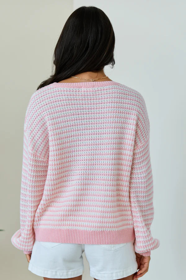 Blush and Ivory Striped Knit Sweater