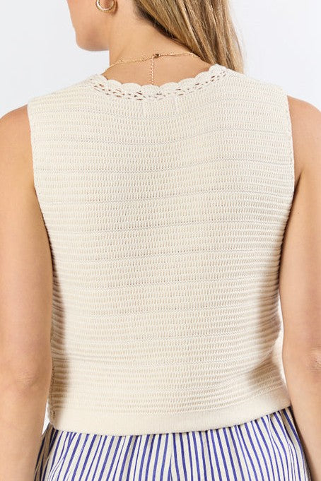 Beige Crochet Sweater Tank Vest