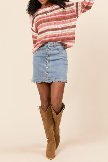 Brown Striped Open Knit Sweater