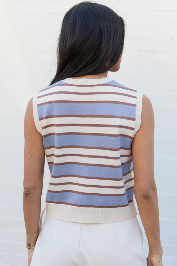 Blue And Ivory Striped Cardigan Tank