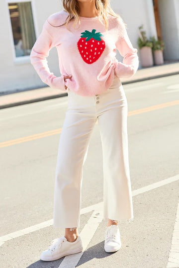 Pink Strawberry Crewneck Sweater