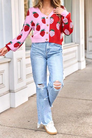 Pink And Red Strawberry Cardigan
